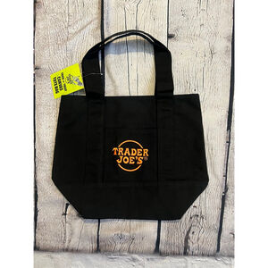 NEW Trader Joe's Black Orange Canvas Tote Bag One Size